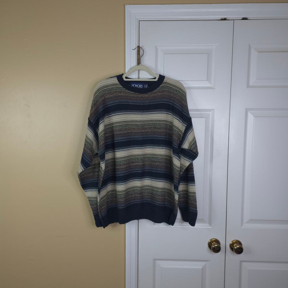 Vintage 90s Honors Grandpa Grunge Striped Crewneck Sweater Size XL